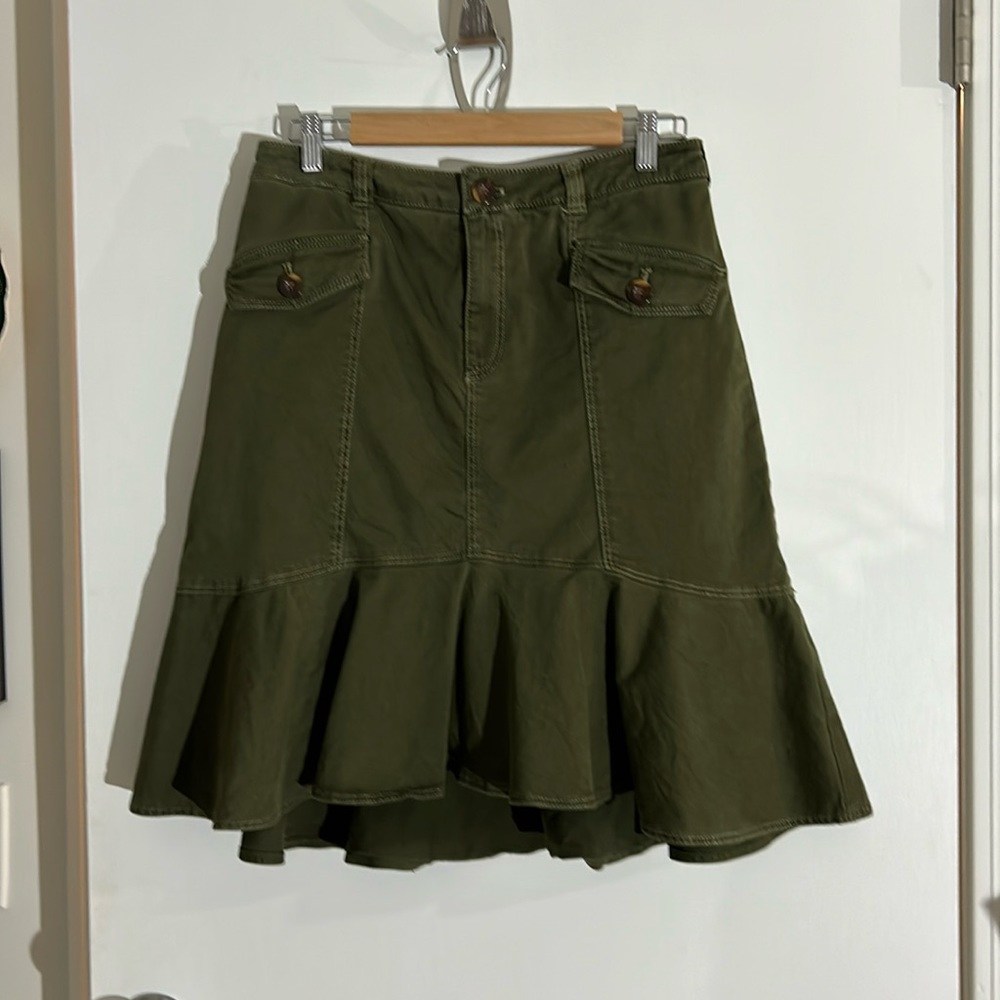 Anthropologie Maeve Army Green Ruffle Skirt 8